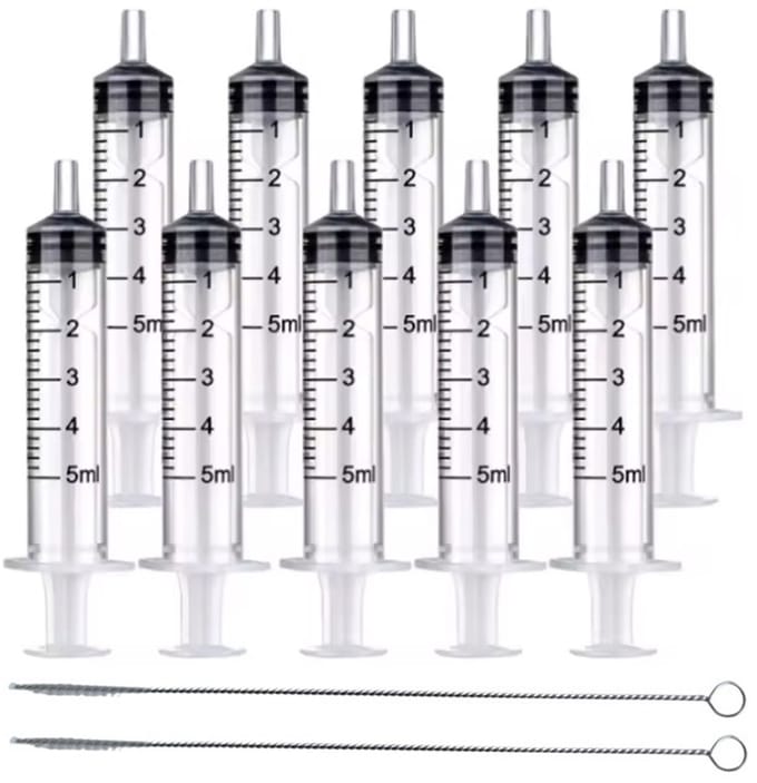 Han-Bar® 10x Plastic Herbruikbare Spuit 5ml – Zonder Naald + 2 borsteltjes