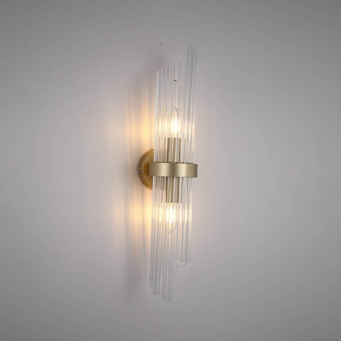 Searchlight Wandlamp Lara, hoogte 56 cm, goudkleurig/helder, glas/metaal
