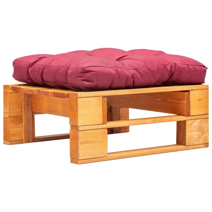vidaXL - Tuinpoef - met - rood - kussen - pallet - hout - honingbruin