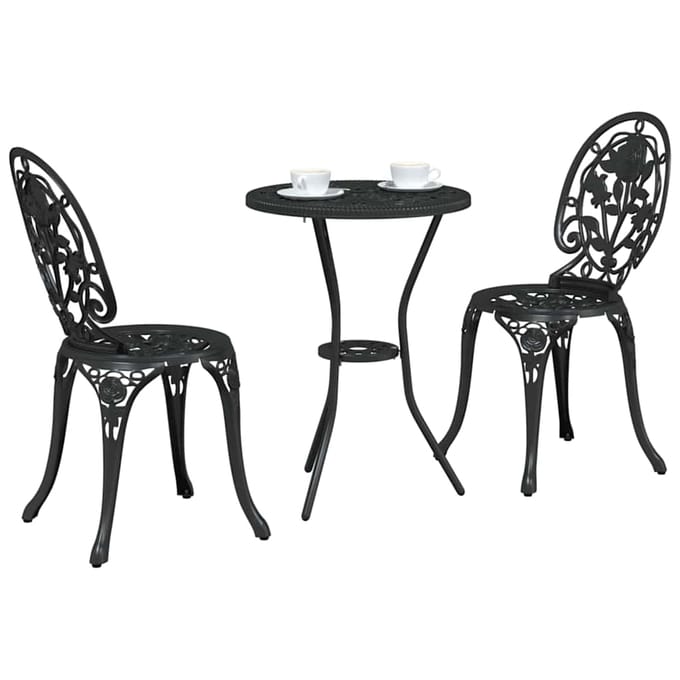 vidaXL - Tuin - Bistro - Set - 3 - st - Zwart - Aluminium