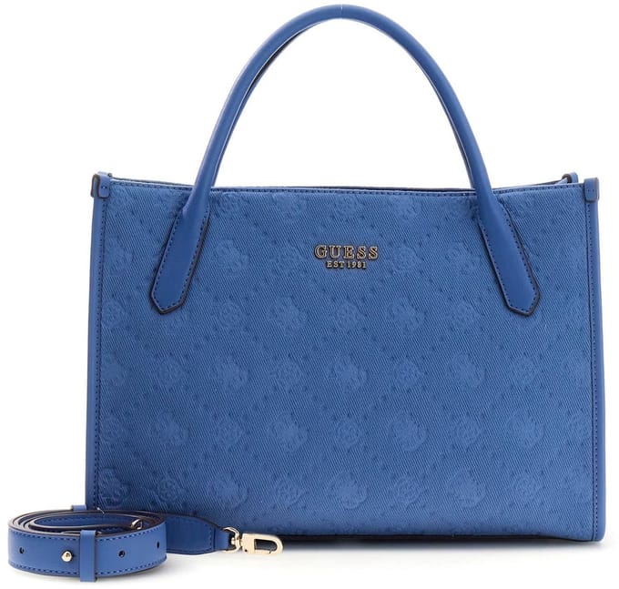GUESS handtas schoudertas Jodi Tote Grey Blue Logo blauw
