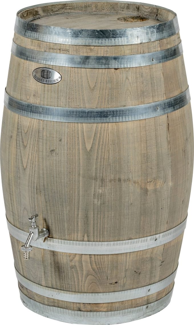 Regenton nieuw "Grey" 100 l. incl. kraan en vulgat in de deksel / Houten Regenton / Grijs