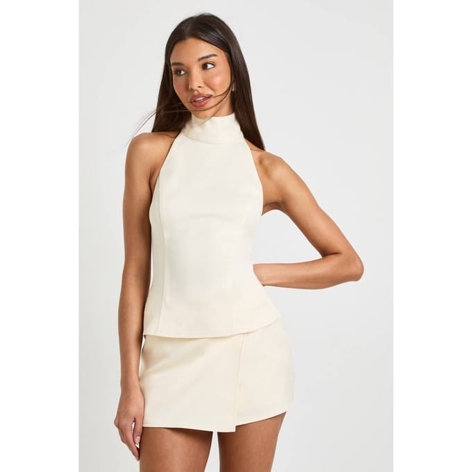 boohoo Dames Crêpe Wikkel Mini Rokbroek | Ecru | Maat: 42