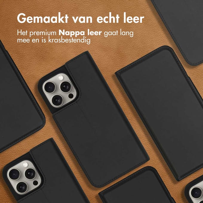 Accezz Hoesje - Geschikt voor Apple iPhone 15 Pro Max - Premium Leather Slim Bookcase - Zwart