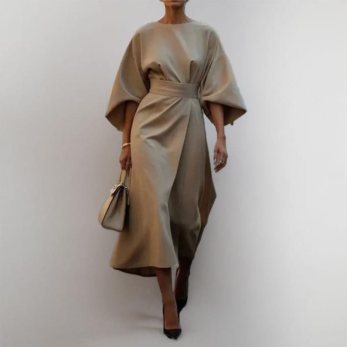 Lente Nieuwe Dameskleding Retro Effen Kleur Temperament Elegant Losse Jurk Lang M gray