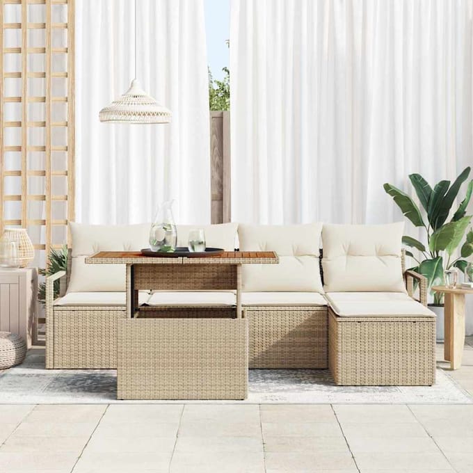 vidaXL - Tuinbank - Set - 6 - st - Beige - poly - rattan