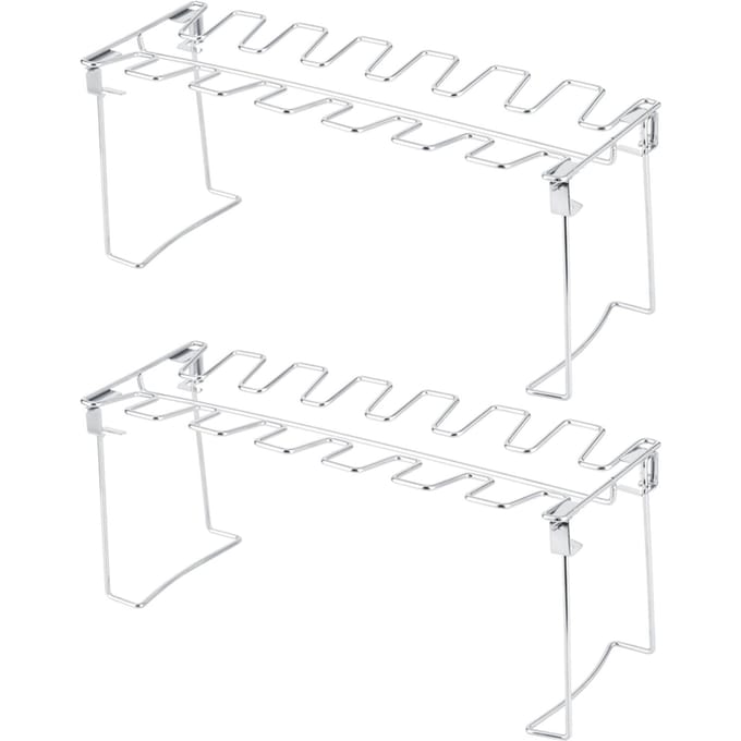 2 pièces Acier Inoxydable Support Grille pour Ailes de Poulet et Pilons Pliable Barbecue Four Rôtissoire white