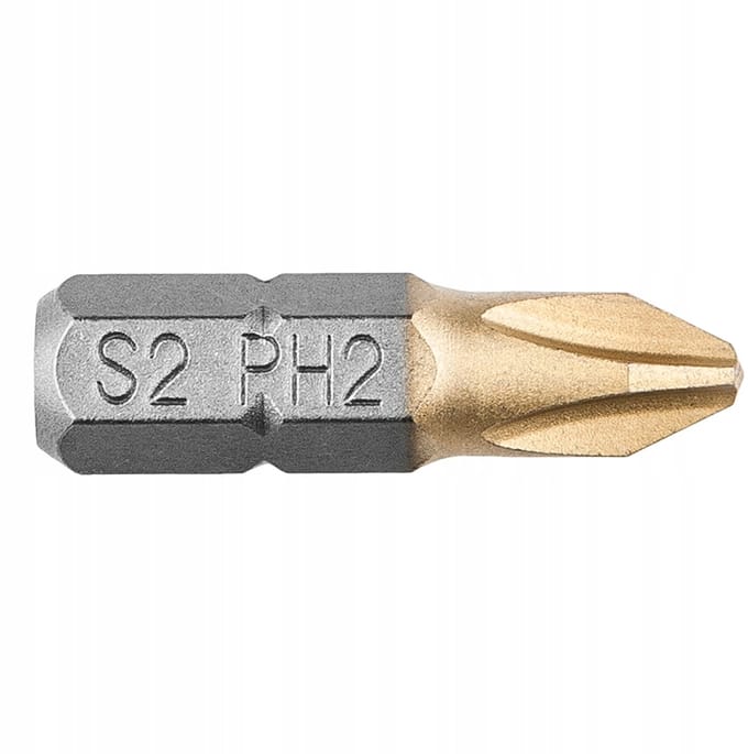 2x PH2 Schroefbits 25mm S2 TiN 1/4" HEX