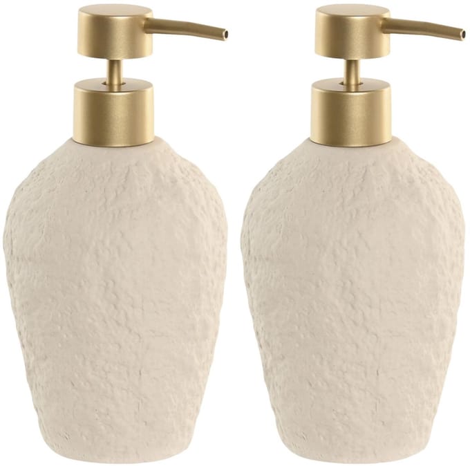 Atmosphera Zeeppompje/dispenser - 2x - beige - ABS / Polystone - 8 x 18 cm - natuurlijke look