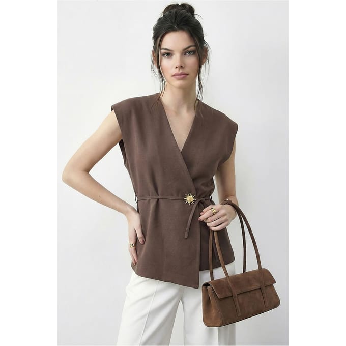 Geknoopte V-hals Crêpe Vest