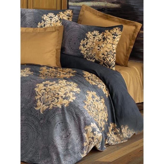 Parure de lit - 1 housse de couette 220 x 240 cm + 2 taies d'oreiller 60 x 60 cm - Satiné 100% coton - Anthracite beige