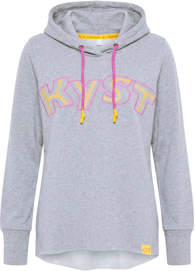 Laurasøn - Dames - Sweatshirt met capuchon en print - Grijs melange - Maat 44+