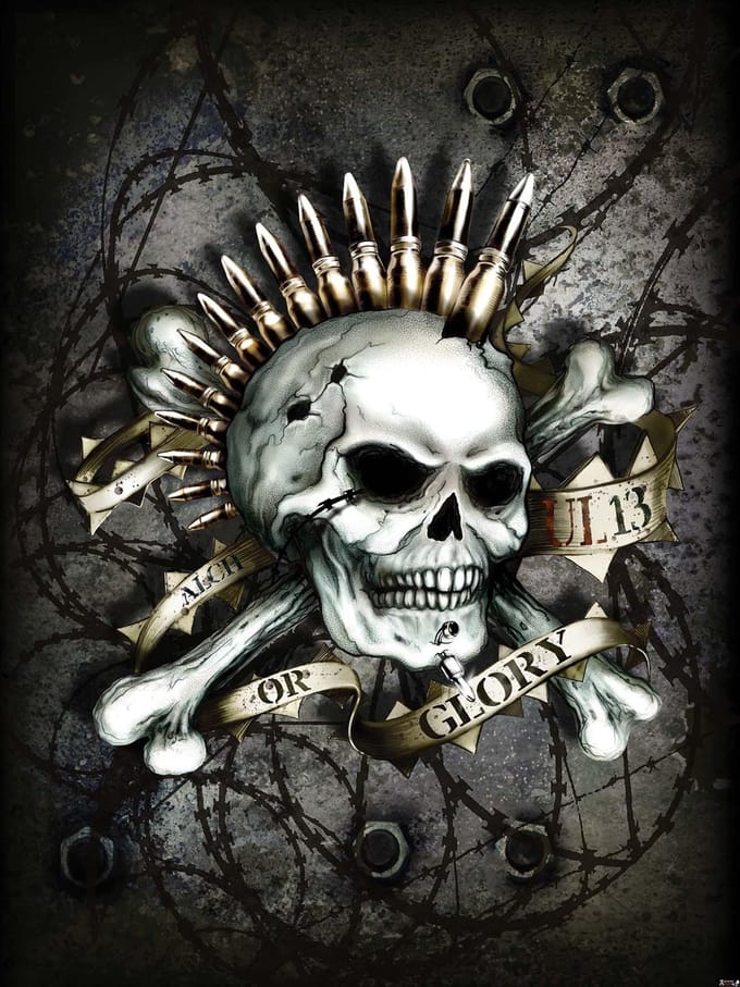 Fotobehang Alchemy Skull Ammunition | XXL - 206cm x 275cm | 130g/m2 Vlies