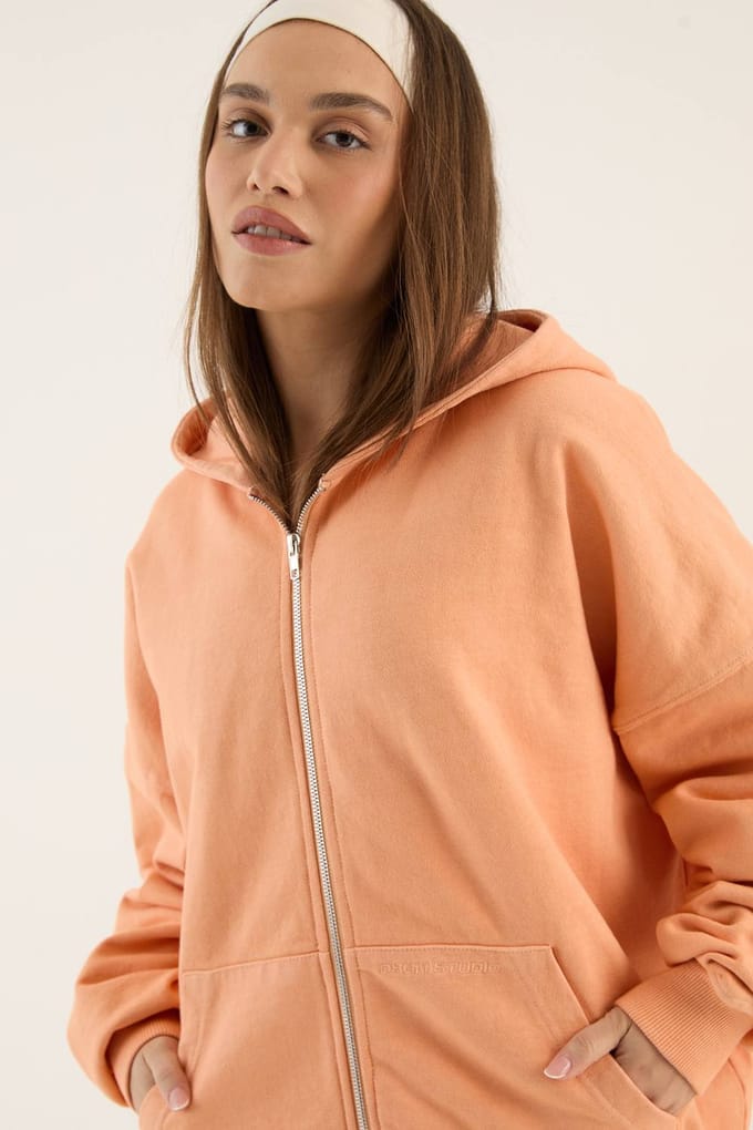 Dames Dsgn Studio Zwaar Gewassen Oversized Hoodie Met Rits | Abrikoos | Maat: Medium