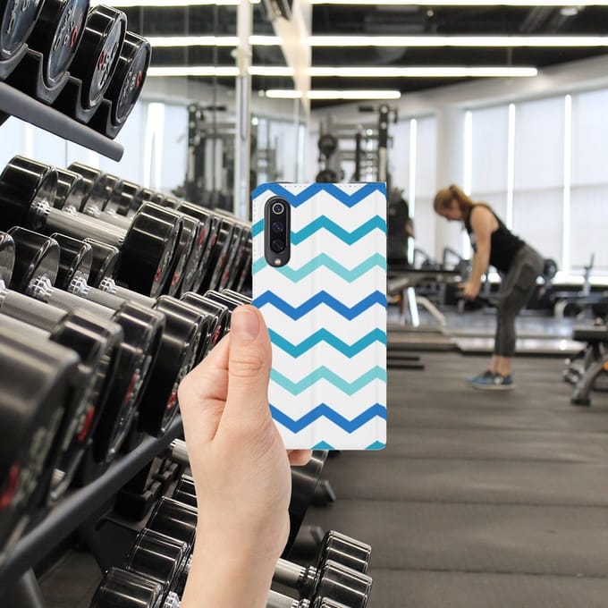 Xiaomi Mi 9 Hoesje met Magneet Zigzag Blauw