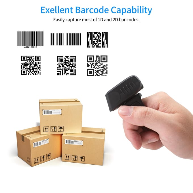 Barcodescanner 1D/2D/QR Barcode Draagbare Vinger Handheld Draagbaar Ring Codelezer Ondersteuning voor zwart