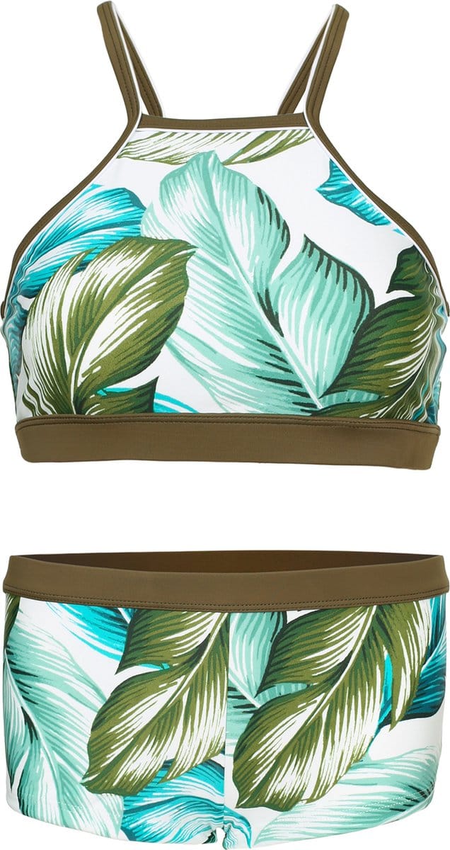 Bikini hipster broekje en crop top met racerback - Bali leaf 116-122