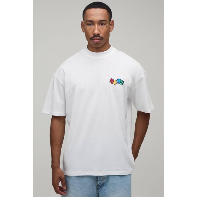 Oversized Ofcl Dobbelstenen Geborduurd T-shirt | White | Size Small