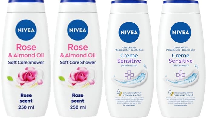 Nivea Douchegel - Mix - 2 x Rose & Almond Oil + 2 x Creme Sensitive