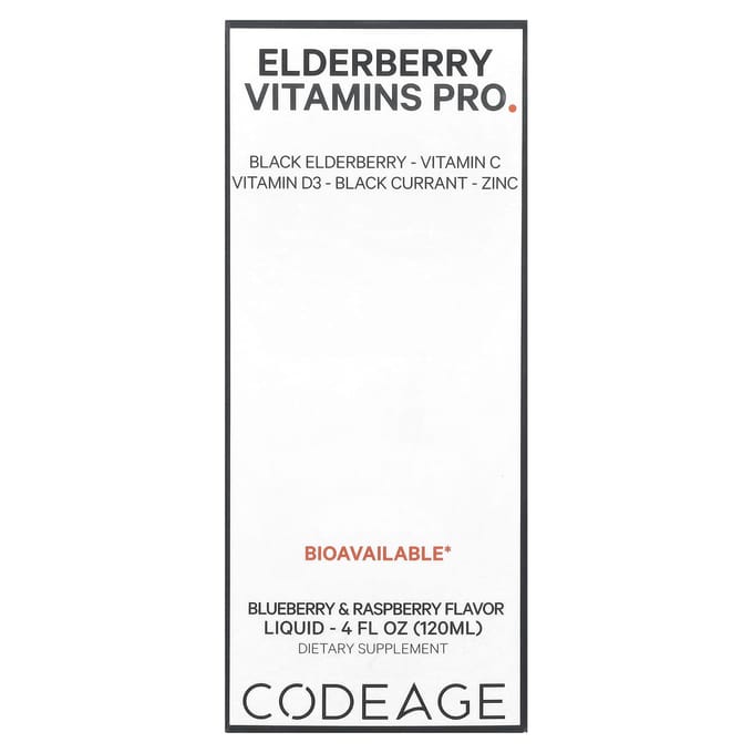 Codeage, Vitamines, Sureau+ Complexe Immunitaire, Myrtille et Framboise, 4 fl oz (120 ml)