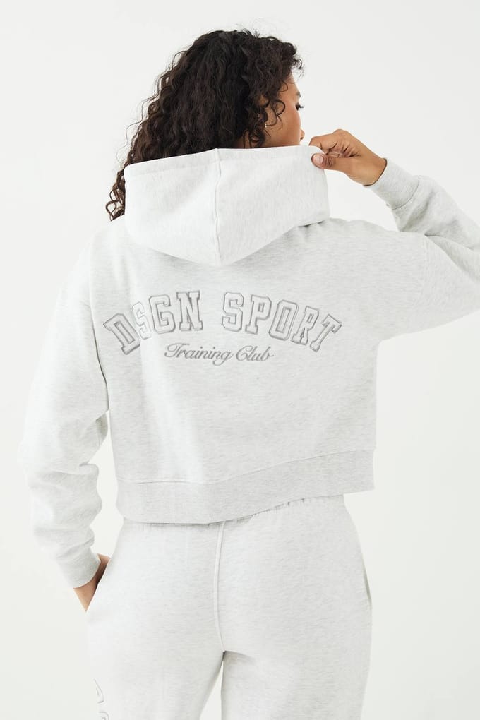 Dames DSGN Studio Sport Training Club Boxy Zip Through Hoodie | Asgrijs | Maat: Large
