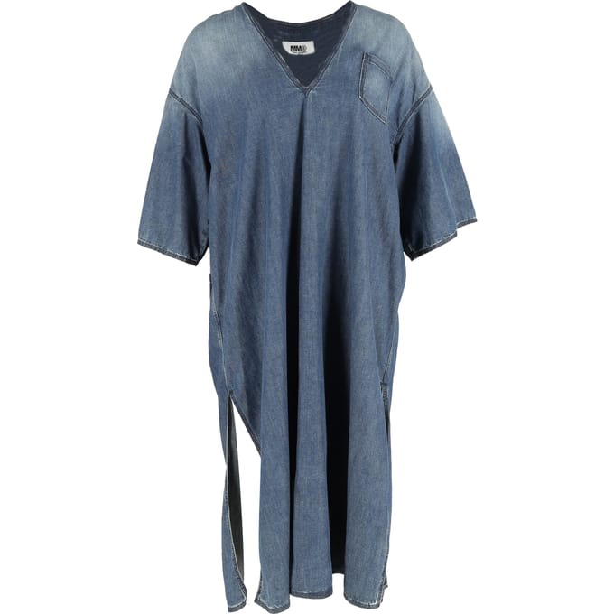 Maison Margiela midi-jurk met V-hals en zijsplit in katoenen denim