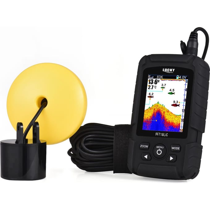 Draagbare visvinder Handheld bekabelde visdieptemeter Sonartransducer voor bootkajakvissen zwart