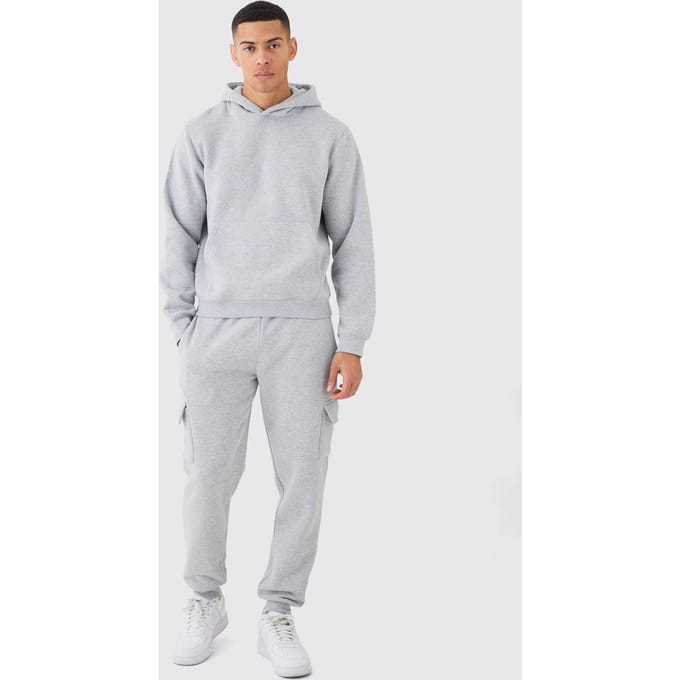 Boxy Hooded Cargo Trainingspak | Grey Marl | Size Medium