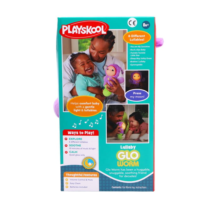 Gloeiworm knuffel Playskool met muziek en licht paars speelgoed.