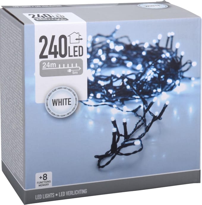 EDM glitterslinger - Kerstsfeer - koud wit licht - 240 LED lampjes - 24 m - 72093