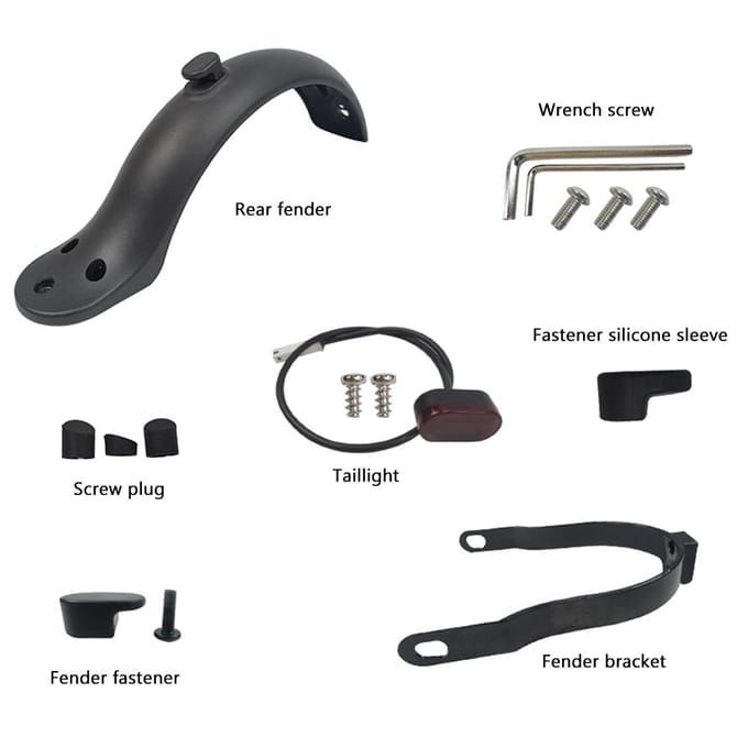 Achterspatbord Compatibel voor Xiaomi M365 1S Essential Pro en Pro2 Scooters Complete Set met Beugel en Bescherming black