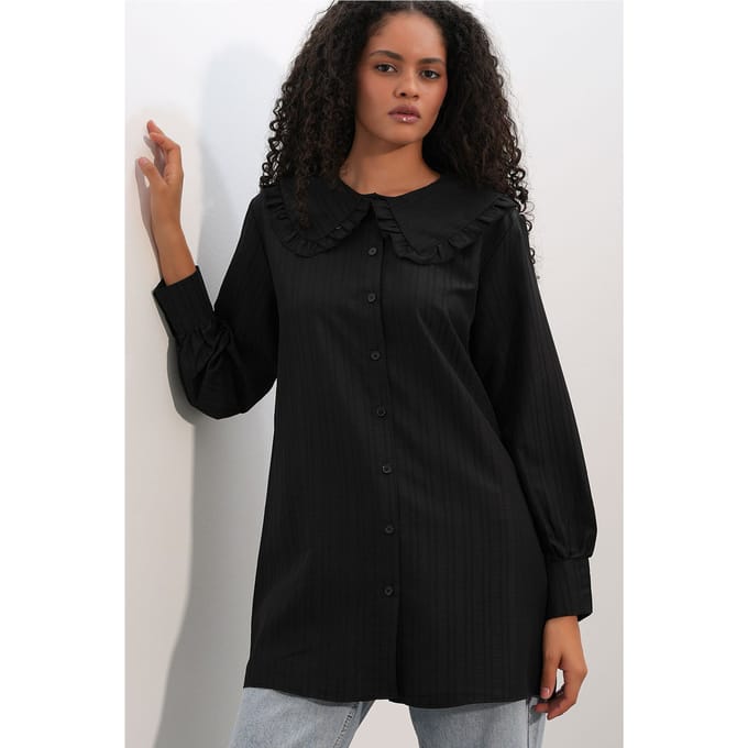 Langarm Textured Shirt Met Babykraag