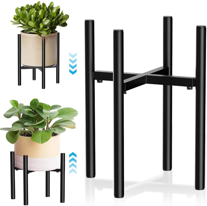 Verstelbare Plantenstandaard van Metaal – Uitschuifbare Bloempot Standaard voor Binnen & Balkon – Zwart