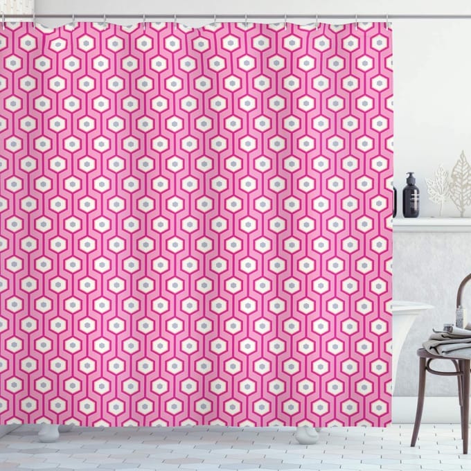 ABAKUHAUS Roze douchegordijn – Geometrisch – 175x180 cm – Polyester