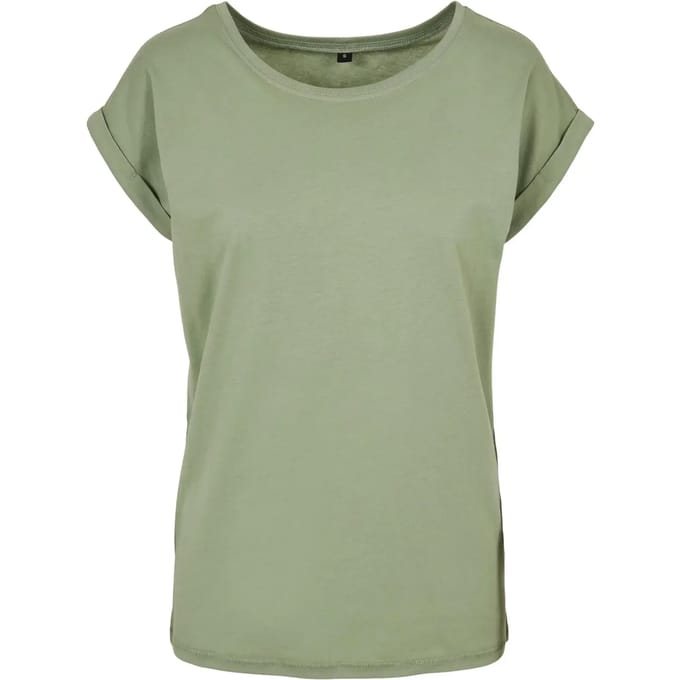 Build Your Brand - Extended Shoulder Dames T-shirt - Magic Salvia maat S