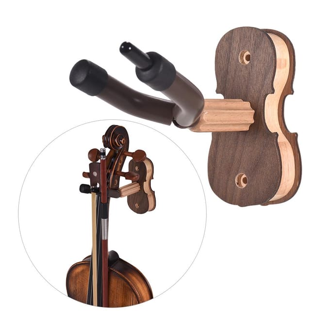 Wandmontage Viool Viool Viola Hanger Haakhouder met Strijkstokhouder Rubberen Kussen Houten Basis black