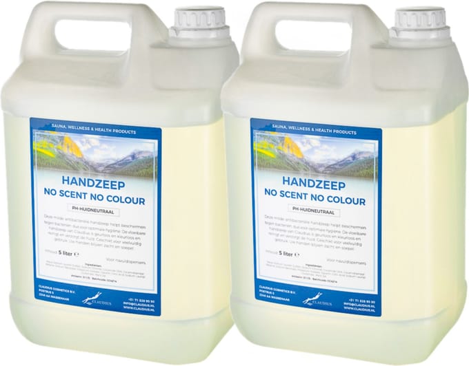 Handzeep No Scent, No Colour 5 liter - set van 2 stuks - navulling - Voordeelverpakking