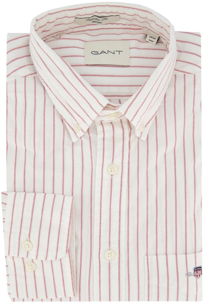 Gant overhemd wit Regular Fit roze gestreept