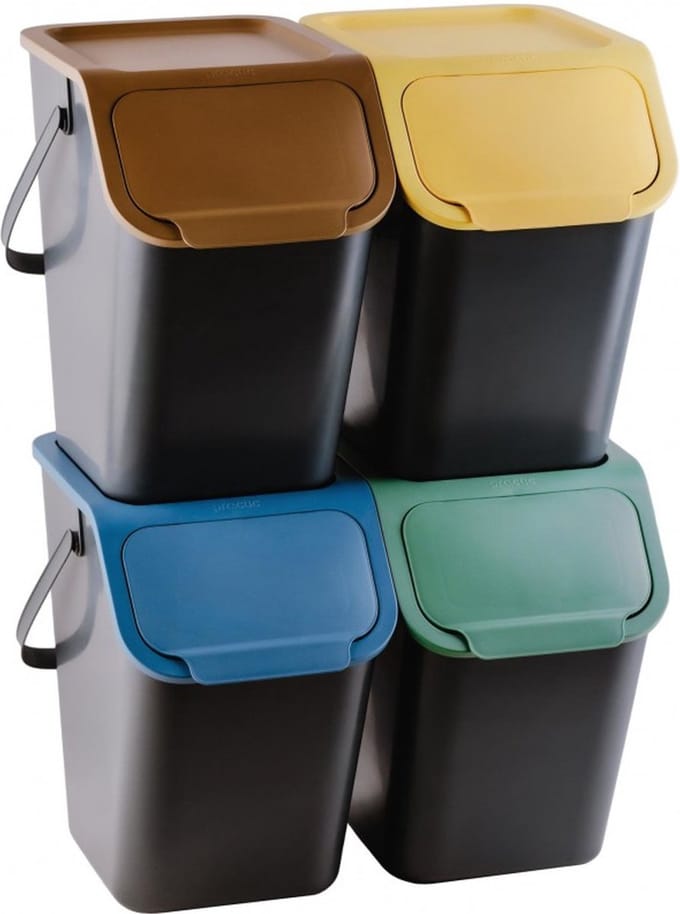 Practic Bini - Prullenbak / afvalscheidingsbakken / Scheidingsprullenbakken - Set van 4 stuks 4x25l - Zwart