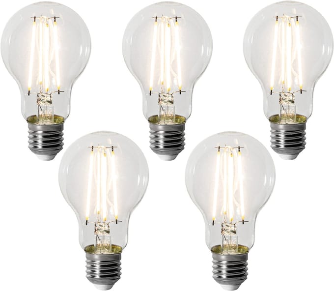 LUEDD Set van 5 E27 dimbare LED lampen A60 8W 900 lm 3000K