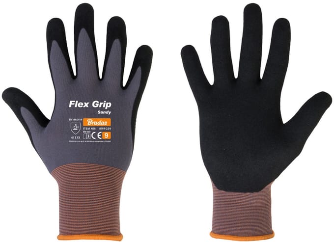 Bradas werkhandschoen Flex Grip Sandy zwart/grau maat M
