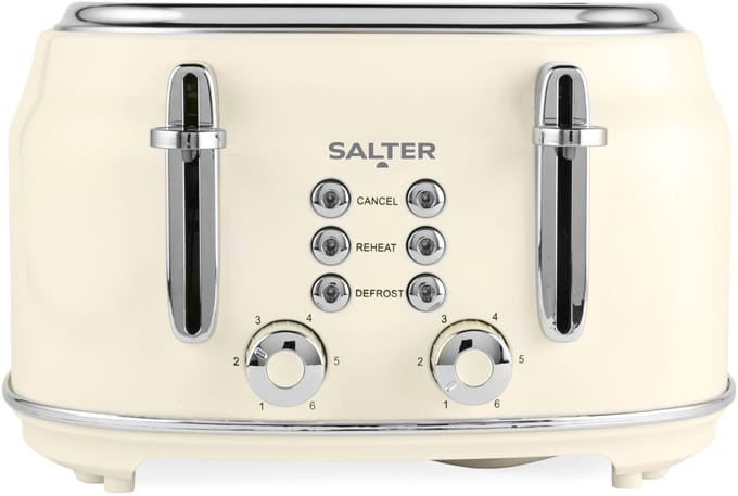 Salter Retro Crème 4-slice Toaster - 6 Bruiningsniveaus, Brede Sleuven