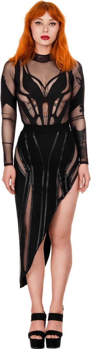 Restyle - Desiree with PU seams Kokerrok - XS - Zwart