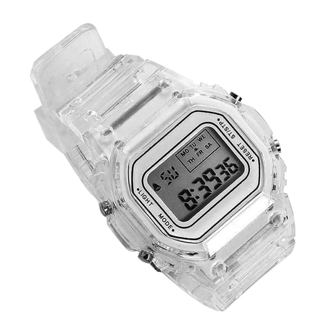 Montre Digitale LED Transparente Étanche Légère Heure Précise Montre de Sport Blanche blanc