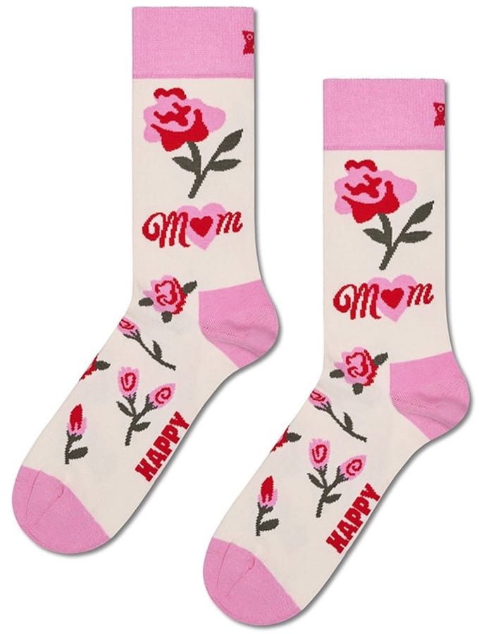 Happy Socks dames sokken mom's flower roze & wit