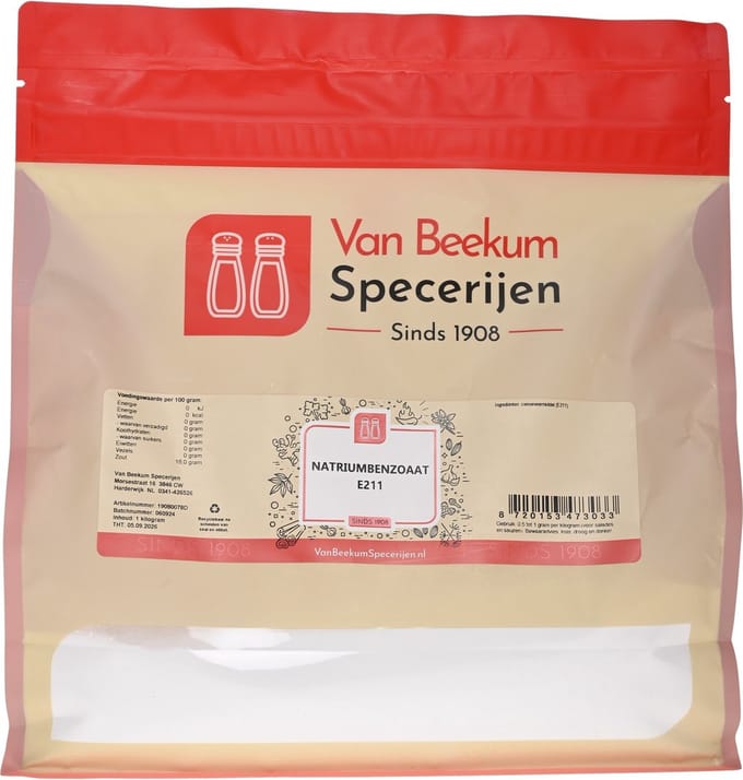 Van Beekum Specerijen - Natriumbenzoaat E211 - 1 KG (hersluitbare stazak)