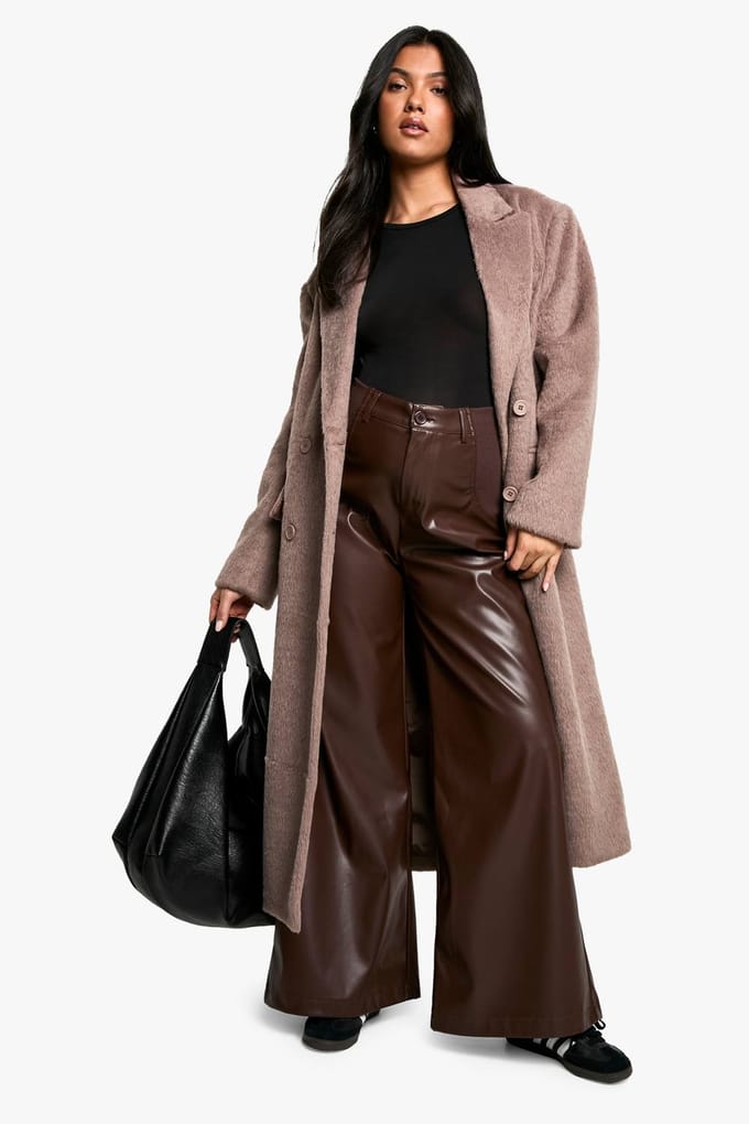boohoo Dames Maternity Over Bump PU Wijde Pijp Broek | Chocolate | Maat: 16