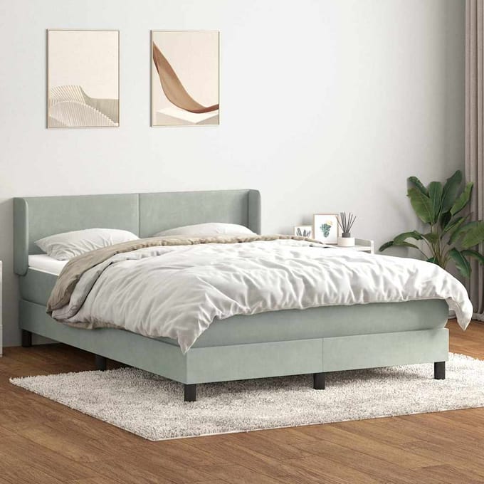 vidaXL - Boxspring - met - matras - fluweel - lichtgrijs - 160x220 - cm