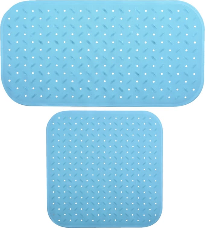 MSV Douche/bad anti-slip matten set badkamer - rubber - 2x stuks - lichtblauw - 2 formaten