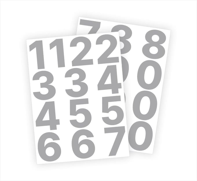 Stickey Cijfer stickers - Plaknummers met nummers - Metallic Zilver - 6cm - Mat
